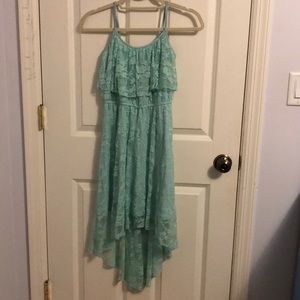 Green lace high-low dress
